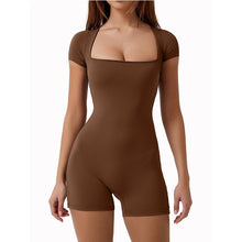Load image into Gallery viewer, Ultra Comfort Nude Feel Romper Yoga Shorts Short Sleeve Spandex One-piece Suit