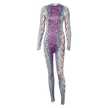 Load image into Gallery viewer, Women's Multi Color Snake Pattern Long Sleeve Tightly Fitted Jumpsuit