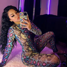 Load image into Gallery viewer, Women's Multi Color Snake Pattern Long Sleeve Tightly Fitted Jumpsuit