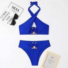 Load image into Gallery viewer, Women's High End Fashion Split Highrise Waist Bikini Cross Halter Neck Swimsuit