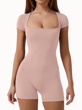 Load image into Gallery viewer, Ultra Comfort Nude Feel Romper Yoga Shorts Short Sleeve Spandex One-piece Suit