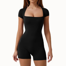 Load image into Gallery viewer, Ultra Comfort Nude Feel Romper Yoga Shorts Short Sleeve Spandex One-piece Suit