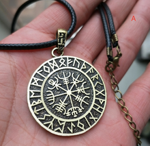 Load image into Gallery viewer, Nordic Symbol Viking Rune Circle Amulet Pendant Necklace