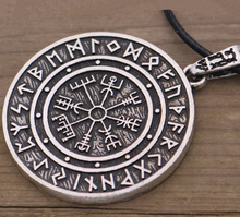 Load image into Gallery viewer, Nordic Symbol Viking Rune Circle Amulet Pendant Necklace