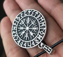 Load image into Gallery viewer, Nordic Symbol Viking Rune Circle Amulet Pendant Necklace
