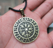Load image into Gallery viewer, Nordic Symbol Viking Rune Circle Amulet Pendant Necklace