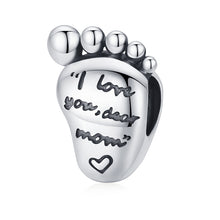 Load image into Gallery viewer, Bamoer 925 Sterling Silver Family Maternal Love Baby Feet Mom Heart Charms Pendants for Bracelet Bangle DIY Jewelry