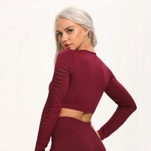 Load image into Gallery viewer, Sexy Summer Hollow Out Yoga Crop Top For Women Long Sleeve Running Shirts Sexy Shirts Sports Shirts Quick Dry Fitness Crop Tops