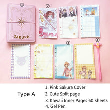 Load image into Gallery viewer, Beautiful Japanese Pink Sakura Loose-leaf Diary Deluxe Set Notebook Kawaii Travel Journal Handbook Spiral A6 Daily Planner Organizer Bullet Pink Journal