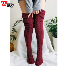 Load image into Gallery viewer, Harajuku Girls Beautiful Knit Wool Stockings Winter Warm Braid Knitted Over Women's Knee High Socks Leg Warmer Female Thigh Sexy Long Stockings Leg Warmers
