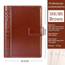 Load image into Gallery viewer, A5 A6 Business Black or Brown Leather Company Notebook Office Supplies 6 Ring Binder Journals Planner