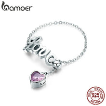 Load image into Gallery viewer, BAMOER Genuine 925 Sterling Silver Love Letter Adjustable Bracelet with Gem Stone Heart Charm Gift For Woman Sterling Silver Fine Jewelry