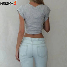 Load image into Gallery viewer, Summer Essential T- Shirt Style Knotted Tie Front Light Weight Crop Tops O Neck Short Sleeve Beige/White Black Gray