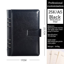 Load image into Gallery viewer, A5 A6 Business Black or Brown Leather Company Notebook Office Supplies 6 Ring Binder Journals Planner