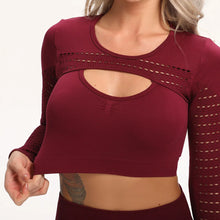 Load image into Gallery viewer, Sexy Summer Hollow Out Yoga Crop Top For Women Long Sleeve Running Shirts Sexy Shirts Sports Shirts Quick Dry Fitness Crop Tops