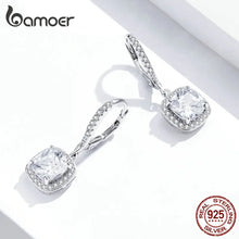 Load image into Gallery viewer, BAMOER Genuine 925 Sterling Silver and 14K Gold Plated Dazzling CZ Square Geometric Drop Earrings