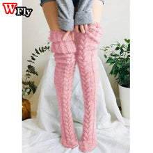 Load image into Gallery viewer, Harajuku Girls Beautiful Knit Wool Stockings Winter Warm Braid Knitted Over Women's Knee High Socks Leg Warmer Female Thigh Sexy Long Stockings Leg Warmers