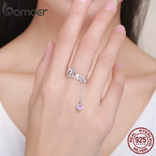 Load image into Gallery viewer, BAMOER Genuine 925 Sterling Silver Love Letter Adjustable Bracelet with Gem Stone Heart Charm Gift For Woman Sterling Silver Fine Jewelry