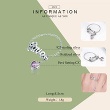 Load image into Gallery viewer, BAMOER Genuine 925 Sterling Silver Love Letter Adjustable Bracelet with Gem Stone Heart Charm Gift For Woman Sterling Silver Fine Jewelry