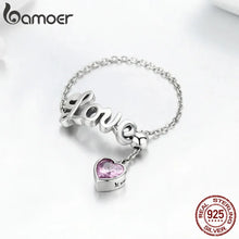 Load image into Gallery viewer, BAMOER Genuine 925 Sterling Silver Love Letter Adjustable Bracelet with Gem Stone Heart Charm Gift For Woman Sterling Silver Fine Jewelry