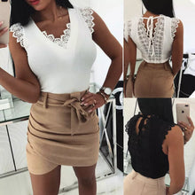 Load image into Gallery viewer, Ladies Elegant Summer Sexy Lace Up Back Hollow Out Camisole Sleeveless White Black Elegant Ladies Tank Top