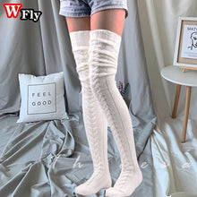 Load image into Gallery viewer, Harajuku Girls Beautiful Knit Wool Stockings Winter Warm Braid Knitted Over Women's Knee High Socks Leg Warmer Female Thigh Sexy Long Stockings Leg Warmers