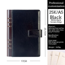 Load image into Gallery viewer, A5 A6 Business Black or Brown Leather Company Notebook Office Supplies 6 Ring Binder Journals Planner