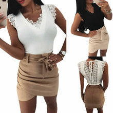Load image into Gallery viewer, Ladies Elegant Summer Sexy Lace Up Back Hollow Out Camisole Sleeveless White Black Elegant Ladies Tank Top