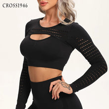 Load image into Gallery viewer, Sexy Summer Hollow Out Yoga Crop Top For Women Long Sleeve Running Shirts Sexy Shirts Sports Shirts Quick Dry Fitness Crop Tops