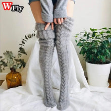 Load image into Gallery viewer, Harajuku Girls Beautiful Knit Wool Stockings Winter Warm Braid Knitted Over Women's Knee High Socks Leg Warmer Female Thigh Sexy Long Stockings Leg Warmers