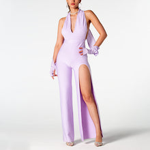 Load image into Gallery viewer, Sexy Summer Backless Halter V-neck Slimming Backless Leg Slit Jumpsuit