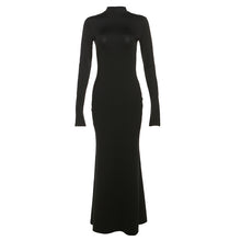 Load image into Gallery viewer, High Collar Neck Long Sleeve Sexy Backless Slim Fit Long Dress in Black or Red