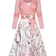 Load image into Gallery viewer, Knitted Light Long Sleeve Sweater Top with Wrap Around Belt Fashion Floral Print Slip Dress Two-piece Set