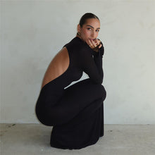 Load image into Gallery viewer, High Collar Neck Long Sleeve Sexy Backless Slim Fit Long Dress in Black or Red