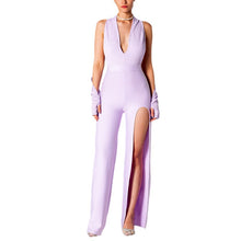 Load image into Gallery viewer, Sexy Summer Backless Halter V-neck Slimming Backless Leg Slit Jumpsuit