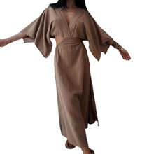 Load image into Gallery viewer, Stunning Elegance Hollow Out Backless Slim V-neck Cotton And Linen Long Dress Black or Brown Color Choice