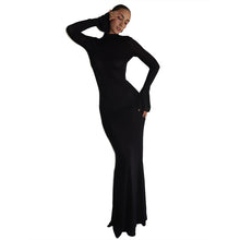Load image into Gallery viewer, High Collar Neck Long Sleeve Sexy Backless Slim Fit Long Dress in Black or Red