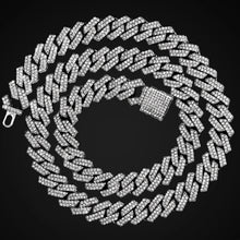 Load image into Gallery viewer, Distinguished HipHop Silver or Gold 14MM Prong Cuban Link Chain Necklace Bling Iced Out 2 Row Rhinestone Paved Miami Rhombus Cuban Necklace 8" to 24"Size Chains