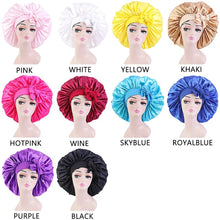 Load image into Gallery viewer, Large Satin Bonnet Silk Night Sleeping Cap Bonnet Satin Bonnet With Head Tie Band Bonnet Edge Wrap For Hair Protection Curly Braid Hair