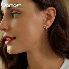 Load image into Gallery viewer, Bamoer Genuine 925 Sterling Silver Long Tassel Love Knot Stud Earrings Heart-shaped Earrings for Women Party Gift Fine Jewelry