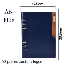 Load image into Gallery viewer, A5 or A6 Leather Cover Notebook 6 Ring Mini Binder Index with Pen Holder Filler Diary Agenda Planner Accessories Journal