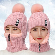 Load image into Gallery viewer, Women Wool Knitted Hat Ski Hat Windproof Winter Outdoor Scarf Collar Keep Face Warm Beanies Hat