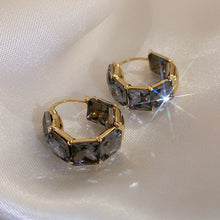 Load image into Gallery viewer, Elegant 14K Gold Plated Square Cut Gem Stones Grey Green Blue Champaign Yellow Love Crystal Earrings