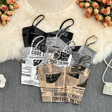 Load image into Gallery viewer, Sexy Push Up Camisole Bra Top Newspaper Print Camis Soft Sleeveless Crop Top Gray White Black Khaki