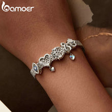 Load image into Gallery viewer, Bamoer 925 Sterling Silver Zirconia Set Rose Bracelet Hollow-out Wide Band Chain Charm Bracelet