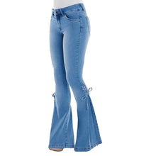 Load image into Gallery viewer, Mid Rise Stretch Flare Jeans Women Denim Pants Wide Leg Casual Style Bell Bottom 6 Color Choices in Blues Gray Blacks S-5XL