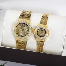 Load image into Gallery viewer, 4Pcs Couples Watch Set CZ Diamond Golden Wristwatch and Bracelet or Necklaces with Gift Box Choice of 2 Different Watch Sets