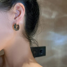 Load image into Gallery viewer, Elegant 14K Gold Plated Square Cut Gem Stones Grey Green Blue Champaign Yellow Love Crystal Earrings