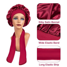 Load image into Gallery viewer, Large Satin Bonnet Silk Night Sleeping Cap Bonnet Satin Bonnet With Head Tie Band Bonnet Edge Wrap For Hair Protection Curly Braid Hair