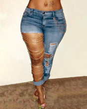 Load image into Gallery viewer, Women's Jeans Chic Ripped-Up Skinny Jeans with Delicate Chains Embelished Cutout Ripped Denim Skinny Pants Female Clothing Y2K Outfits